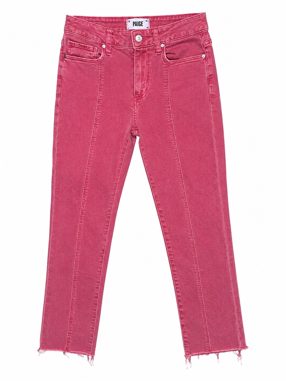 PAIGE Cindy Jeans 25 Rose Pink Front Seam Raw Hem Straight Leg Y2K Coastal
